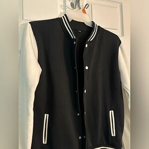 Black and white Unisex varsity letterman jacket
